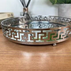 Darthome Limited Greek Key Silver Round Mirrored Tray 21x21cm -Decor Garden Shop IMG E3049