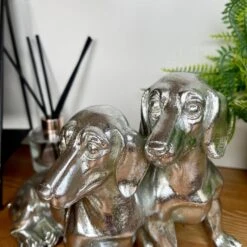 Darthome Limited Chrome Silver Twin Dachshund Ornament -Decor Garden Shop IMG E3111