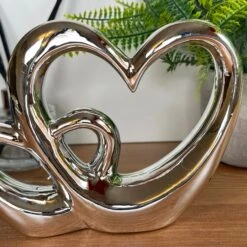 Darthome Limited Chrome Silver Double Love Heart Ornament -Decor Garden Shop IMG E3122