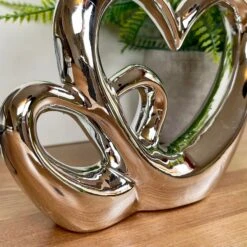 Darthome Limited Chrome Silver Double Love Heart Ornament -Decor Garden Shop IMG E3123
