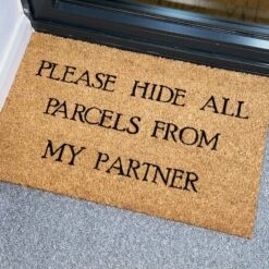 Darthome Limited Please Hide All Parcels From My Partner Coir Door Mat