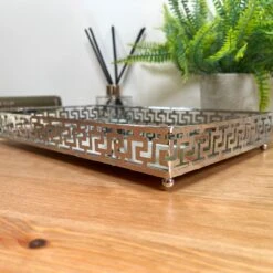 Darthome Limited Greek Key Silver Rectangle Mirrored Tray -Decor Garden Shop IMG E3380