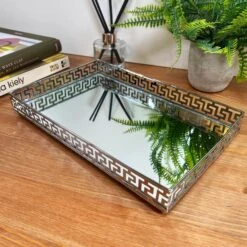 Darthome Limited Greek Key Silver Rectangle Mirrored Tray -Decor Garden Shop IMG E3381