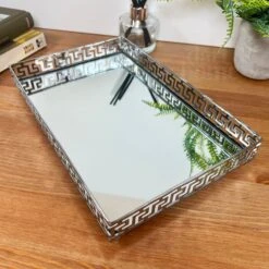 Darthome Limited Greek Key Silver Rectangle Mirrored Tray -Decor Garden Shop IMG E3384