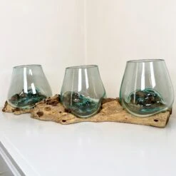 Darthome Limited Triple Molten Glass Bowl With Tree Root Stand