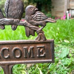 Darthome Limited Cast Iron Birds Welcome Sign With Spike -Decor Garden Shop IMG E3512