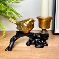 Darthome Limited Gold Robin On Black Branch Candlestick Holder