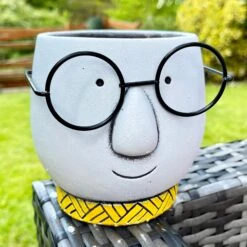 Darthome Limited Cement Face Planter With Glasses , Drainage Hole -Decor Garden Shop IMG E3861 edited138