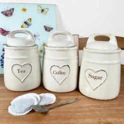 Darthome Limited Love Heart Ceramic Tea Coffee Sugar Canisters Set