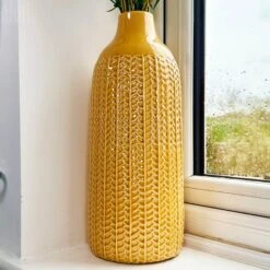 Darthome Limited Mustard Chevron Ceramic Bottle Vase