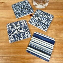 Darthome Limited Blue Patterned Ceramic Coaster Set Of 4