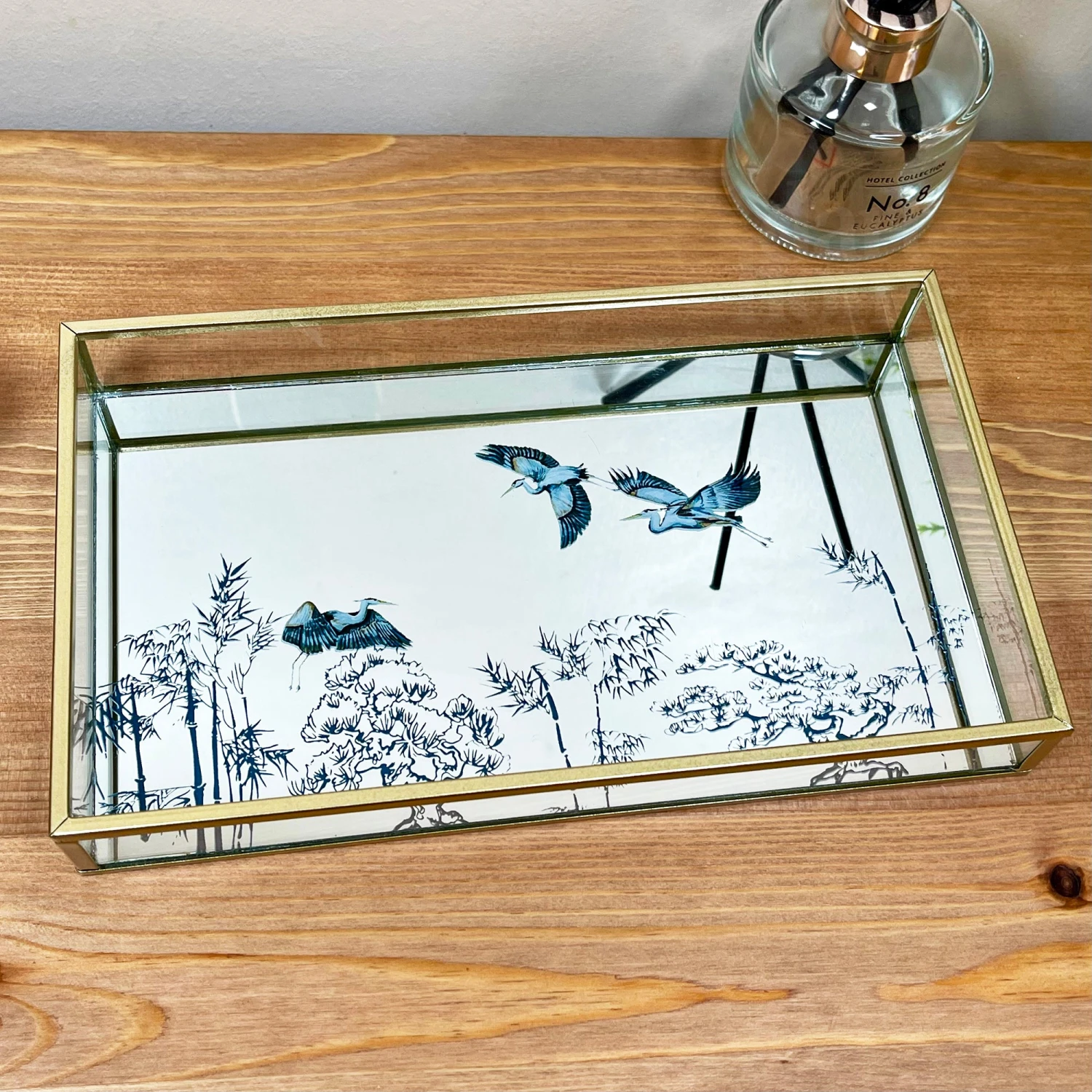 Darthome Limited Blue Oriental Heron Glass Mirrored Tray 1 Darthome Limited Blue Oriental Heron Glass Mirrored Tray