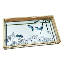 Darthome Limited Blue Oriental Heron Glass Mirrored Tray 15 Darthome Limited Blue Oriental Heron Glass Mirrored Tray -Decor Garden Shop IMG E4445copy
