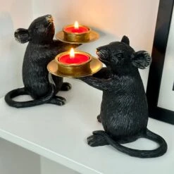 Darthome Limited Black And Gold Mouse Candle Holder Pair -Decor Garden Shop IMG E4571