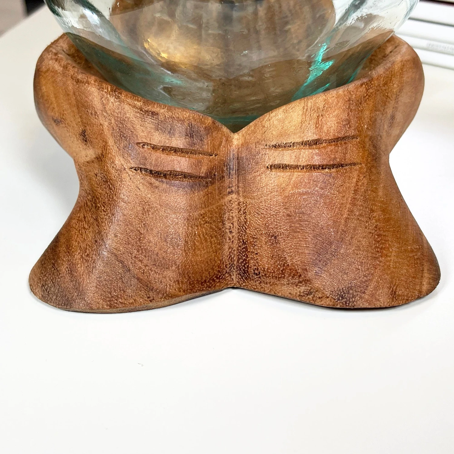 Darthome Limited Molten Glass Bowl With Hand Of Hope Teak Wood Stand 6 Darthome Limited Molten Glass Bowl With Hand Of Hope Teak Wood Stand - Image 6