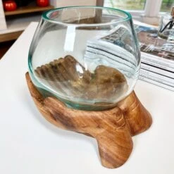 Darthome Limited Molten Glass Bowl With Hand Of Hope Teak Wood Stand
