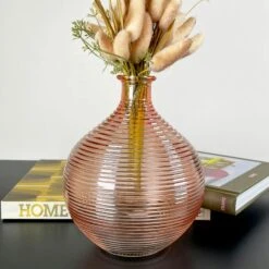 Decor Garden Shop 18 Darthome Limited Pink Ribbed Glass Bottle Vase