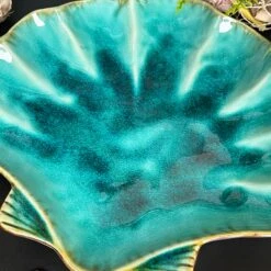 Darthome Limited Ceramic Teal Blue Scallop Shell Trinket Dish -Decor Garden Shop IMG E5251