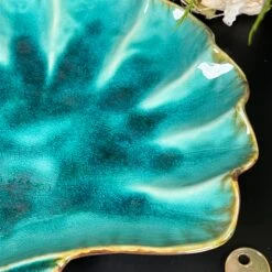 Darthome Limited Ceramic Teal Blue Scallop Shell Trinket Dish -Decor Garden Shop IMG E5252