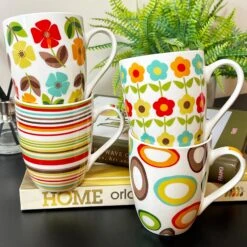 Darthome Limited Ceramic Set Of 4 Retro 70s Mugs 350ml