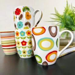 Darthome Limited Ceramic Set Of 4 Retro 70s Mugs 350ml -Decor Garden Shop IMG E5458