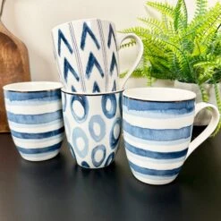 Darthome Limited Set Of 4 Coral Blue Mugs 350ml