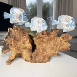 Darthome Limited Blue Fish On Teak Root Coral Reef Sculpture -Decor Garden Shop IMG E5889