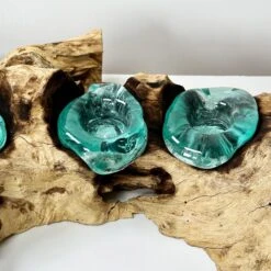 Darthome Limited Molten Glass 4 Candle Holder On Teak Root Stand -Decor Garden Shop IMG E6126