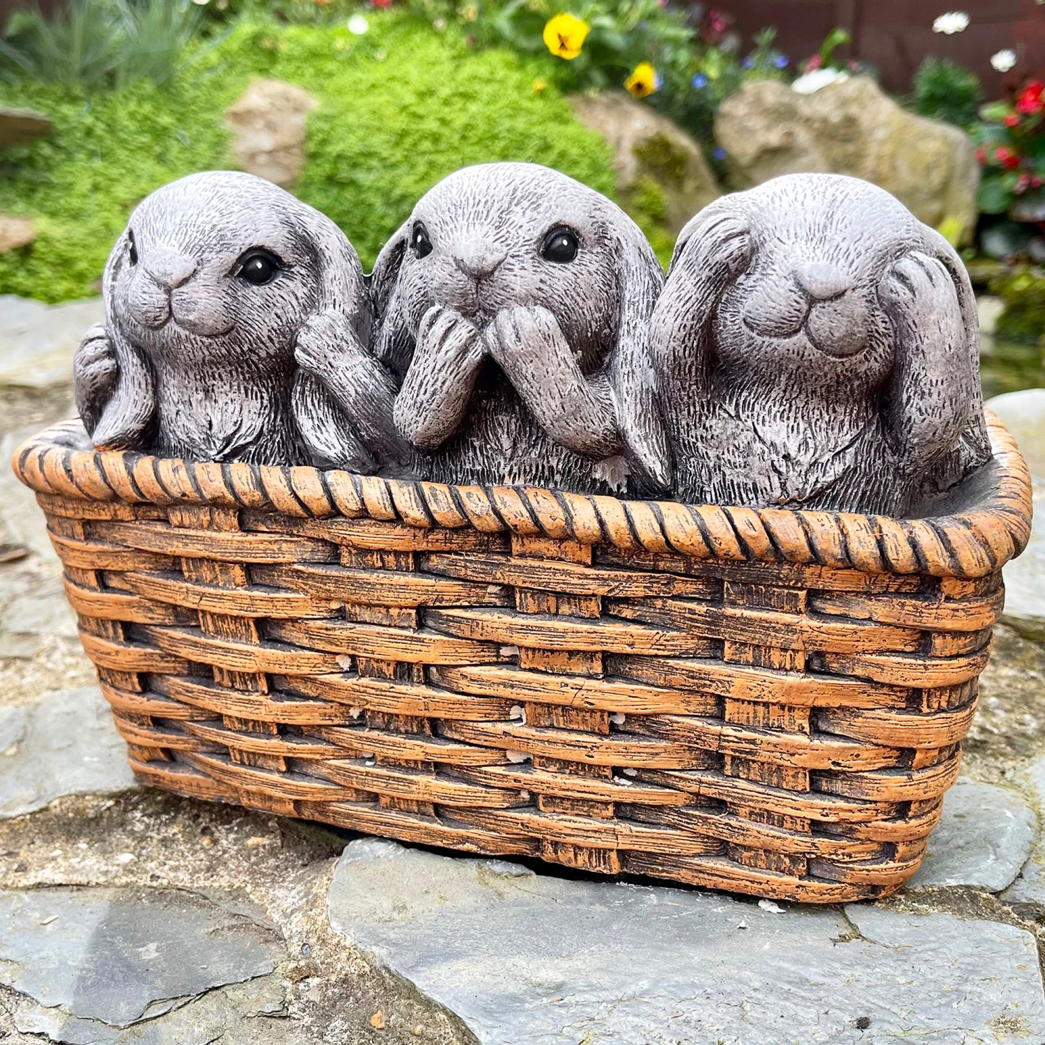 Darthome Limited Cement Three Wise Rabbits In Basket Planter 1 Darthome Limited Cement Three Wise Rabbits In Basket Planter