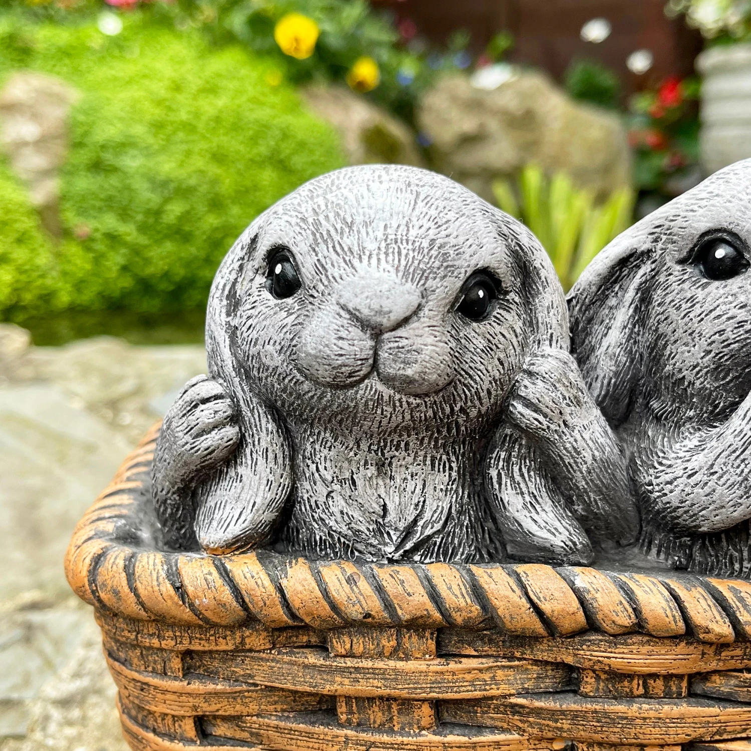 Darthome Limited Cement Three Wise Rabbits In Basket Planter 4 Darthome Limited Cement Three Wise Rabbits In Basket Planter - Image 4