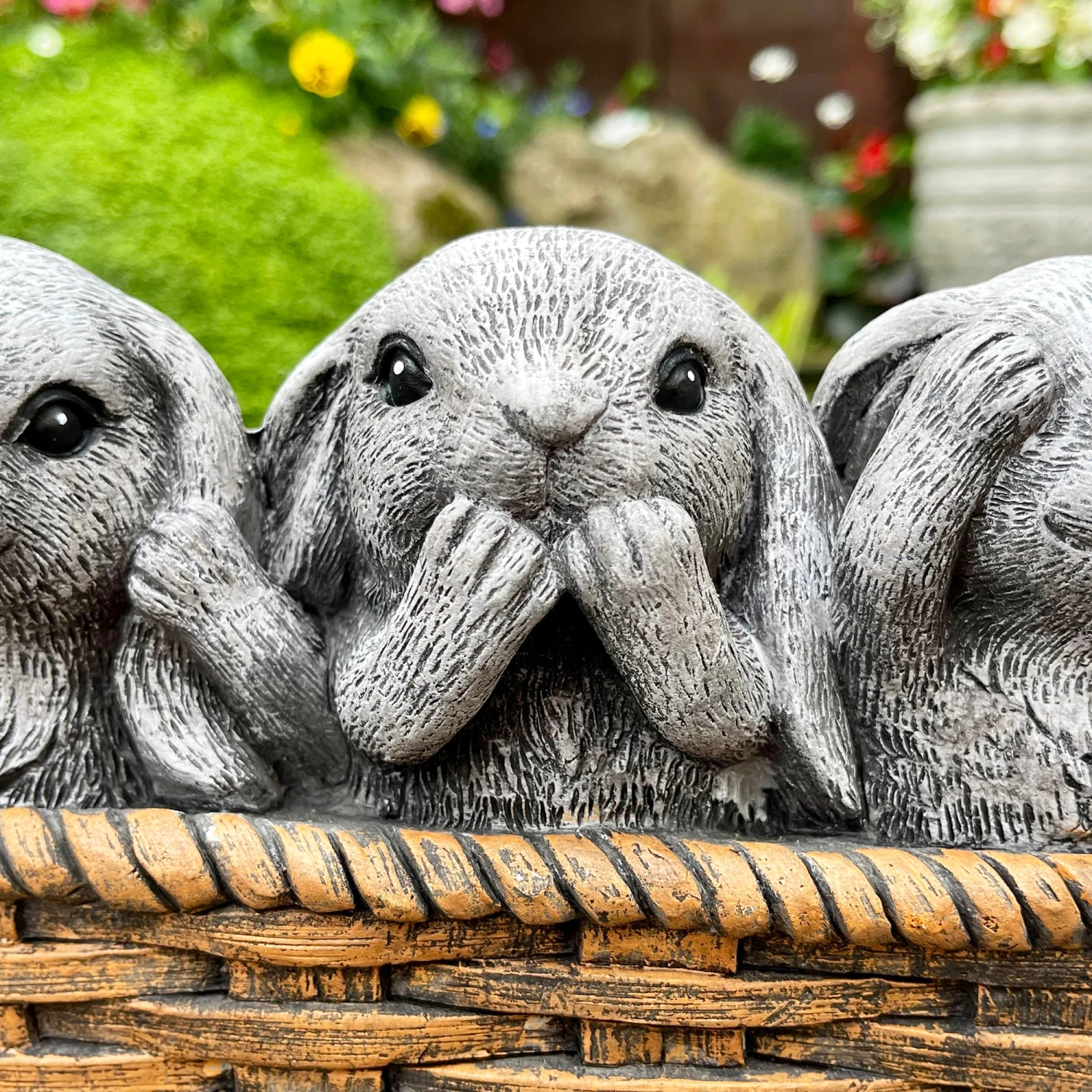 Darthome Limited Cement Three Wise Rabbits In Basket Planter 5 Darthome Limited Cement Three Wise Rabbits In Basket Planter - Image 5