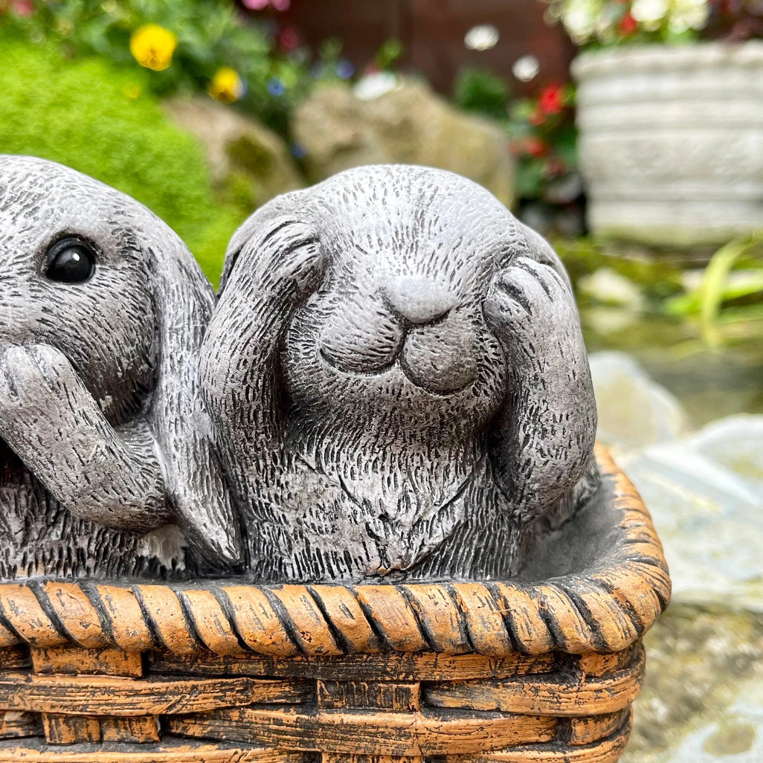 Darthome Limited Cement Three Wise Rabbits In Basket Planter 6 Darthome Limited Cement Three Wise Rabbits In Basket Planter - Image 6