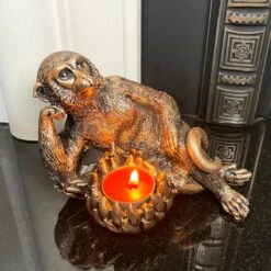 Darthome Limited Gold Lying Monkey Tealight Holder -Decor Garden Shop IMG E6609