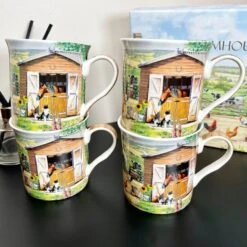 Darthome Limited Set Of 4 English Farm Fine China Mugs