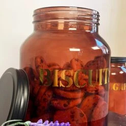 Darthome Limited Amber Glass Biscuit Storage Jar With Black Lid -Decor Garden Shop IMG E6853 edited58