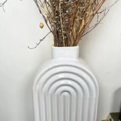 Darthome Limited White Ribbed Oval Vase 10 Darthome Limited White Ribbed Oval Vase -Decor Garden Shop IMG E7048