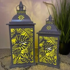 Darthome Limited LED Grey Leaf Hurricane Lanterns