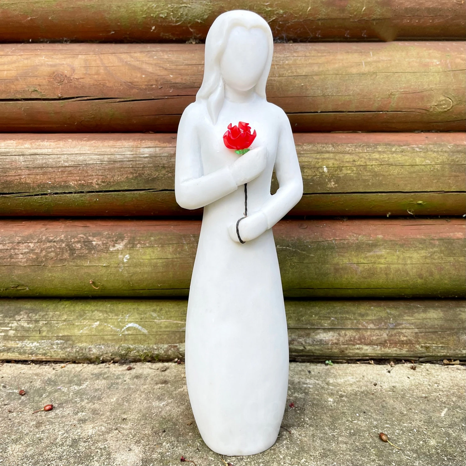 Darthome Limited Woman With Red Rose Garden Ornament - White Marble Resin 1 Darthome Limited Woman With Red Rose Garden Ornament - White Marble Resin