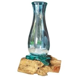 Darthome Limited 33cm Molten Glass Vase On Driftwood Stand -Decor Garden Shop IMG E7333copy