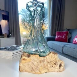 Darthome Limited 35cm Crinkle Molten Glass Vase On Driftwood Stand -Decor Garden Shop IMG E7377