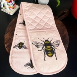 Darthome Limited Pink Cotton Summer Bees Double Oven Glove