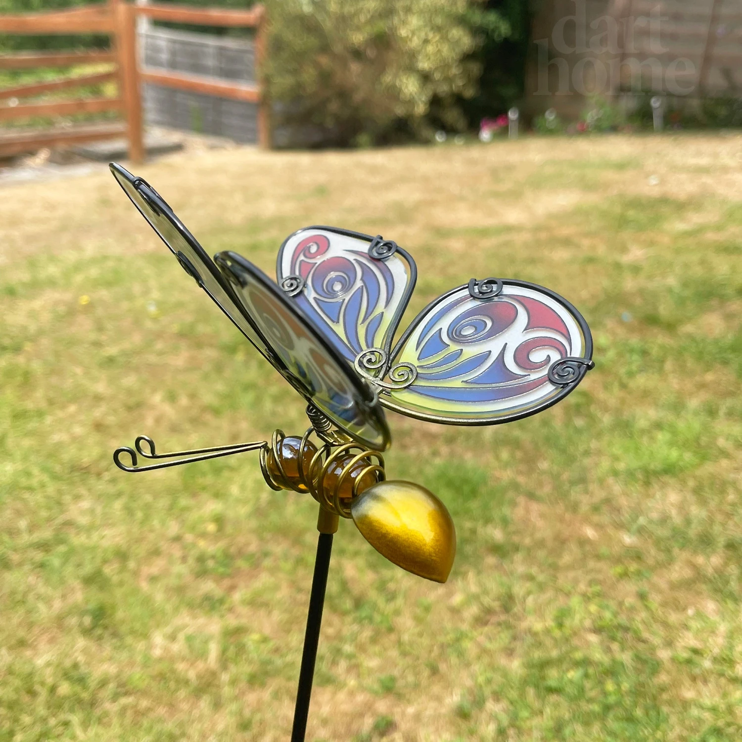 Darthome Limited Glass Butterfly Garden Stake - Red & Blue 2 Darthome Limited Glass Butterfly Garden Stake - Red & Blue - Image 2