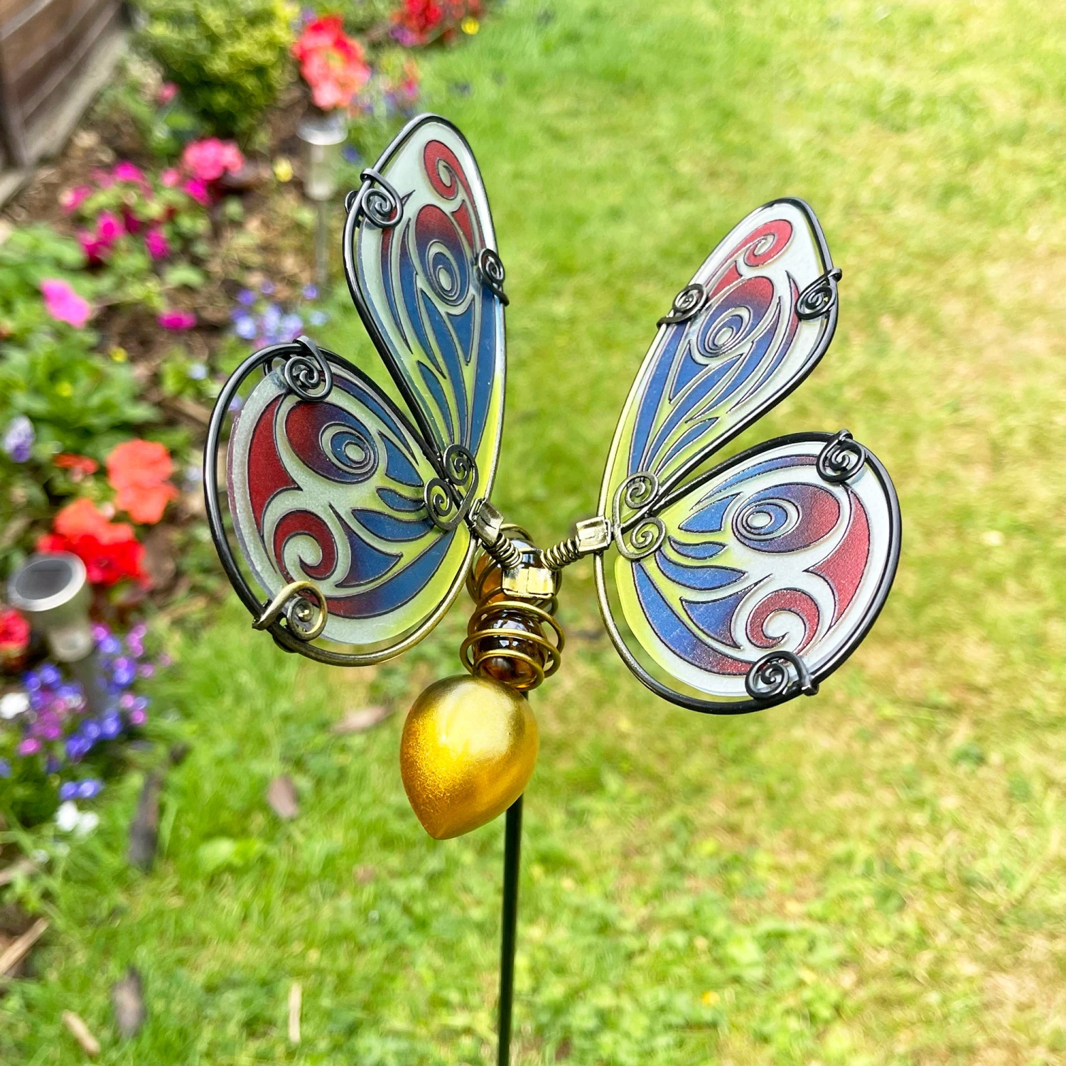 Darthome Limited Glass Butterfly Garden Stake - Red & Blue 1 Darthome Limited Glass Butterfly Garden Stake - Red & Blue