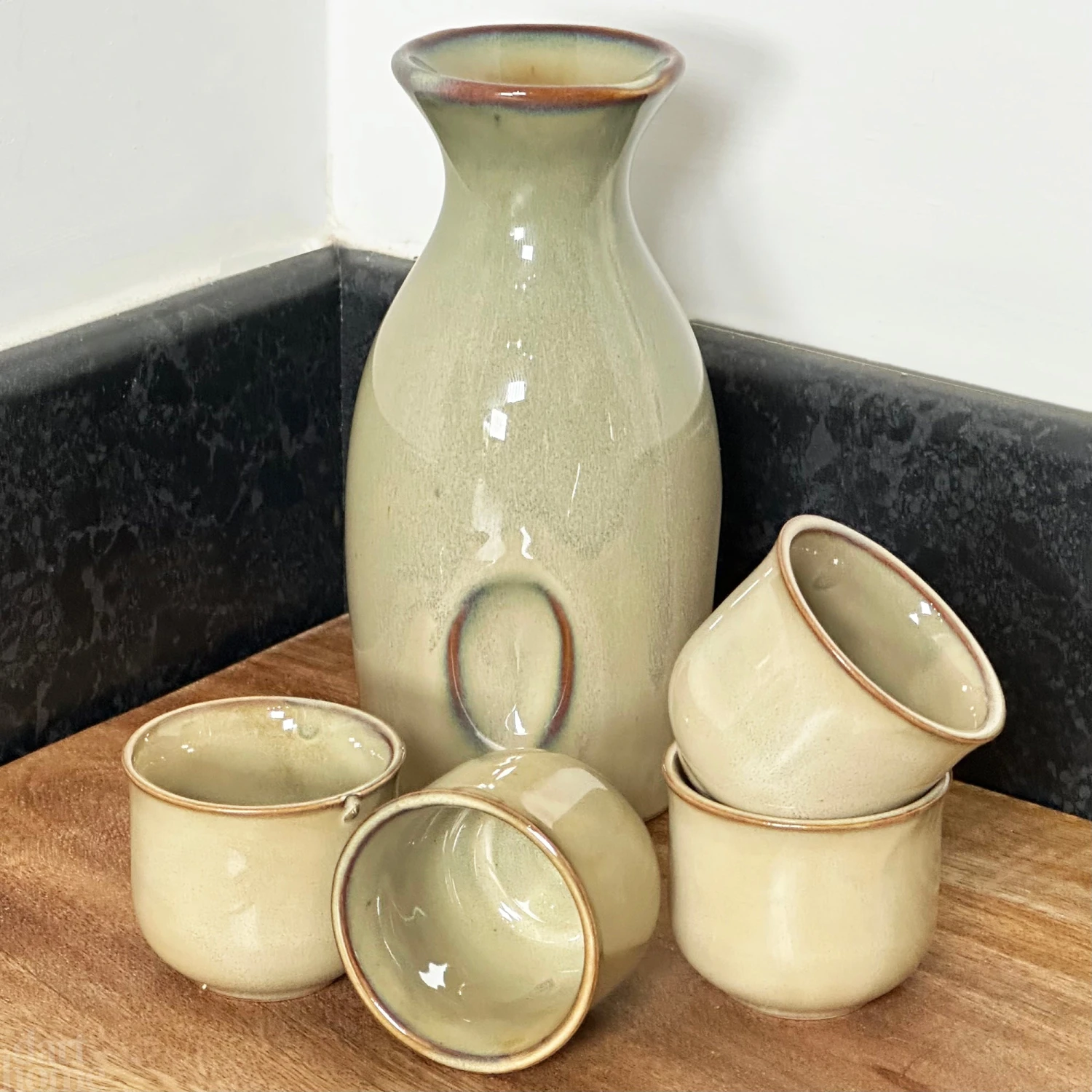 Darthome Limited 5pc Green Reactive Glaze Sake Set 1 Darthome Limited 5pc Green Reactive Glaze Sake Set
