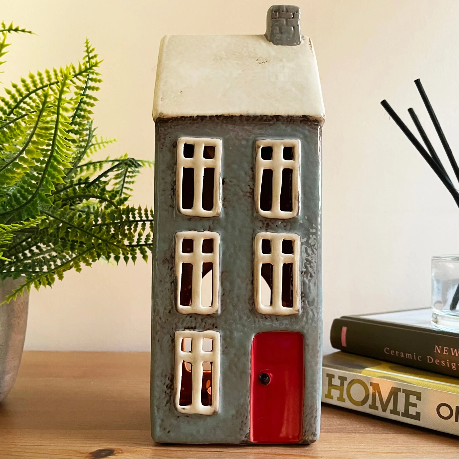 Darthome Limited Tall Ceramic Grey House Tea Light Holder 2 Darthome Limited Tall Ceramic Grey House Tea Light Holder - Image 2