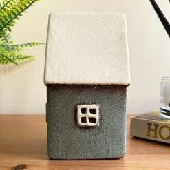 Darthome Limited Ceramic Grey Cottage House Tealight Holder -Decor Garden Shop IMG E7764
