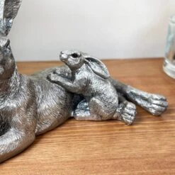 Darthome Limited Silver March Hare & Baby Ornament -Decor Garden Shop IMG E7820