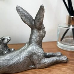 Darthome Limited Silver March Hare & Baby Ornament -Decor Garden Shop IMG E7822