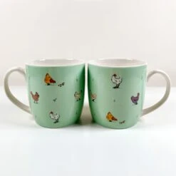 Darthome Limited Set Of 2 Kitchen Green Chicken Family Porcelain Mugs