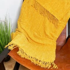 Darthome Limited Soft Plaid Ochre Yellow Throw 127cm X 152cm